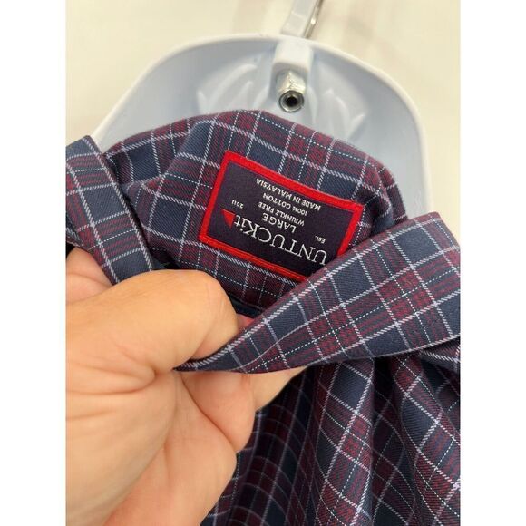 UNTUCKit Blue Plaid Wrinkle Free Button Up Dress Shirt Men's Size Large Cotton - Picture 12 of 12